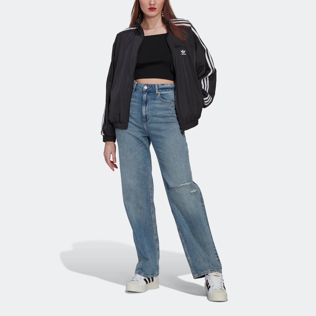 Adidas Спортивная куртка Originals Trefoil с полосатым принтом и воротником-стойкой на молнии, женские топы, черные HM2152