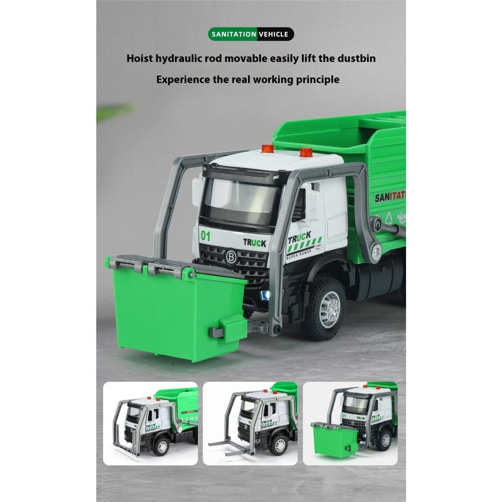1/35 Мусоровоз для городской санитарии Сплавная машина Литая металлическая модель Детские инженерные игрушки Подарок на день рождения для детей