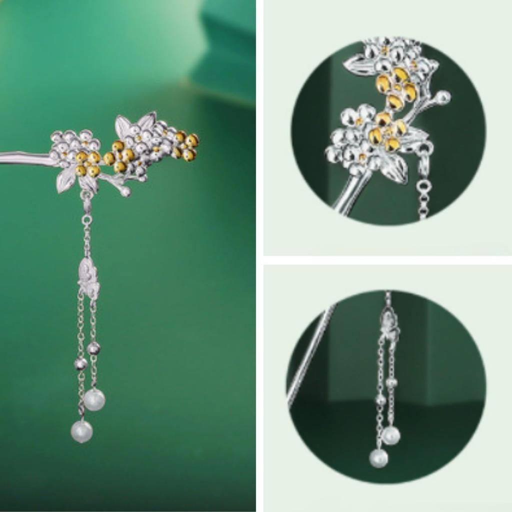 Miaomyao Single for Japanese and Spring Flower Pearl and Hair Miaomyao Hairpin, Hairpin, Clothing, Tomesode, Kimono, Yukata, Design, Silver,