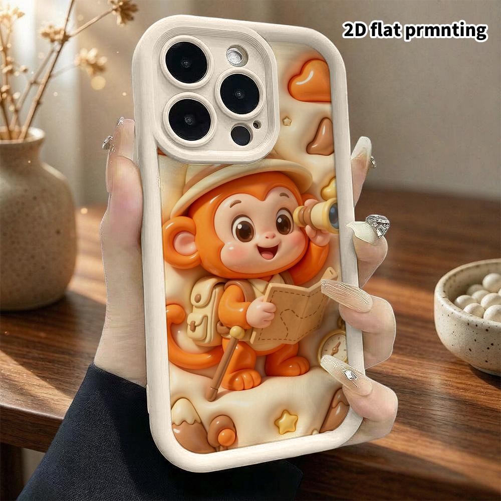 Чехол для телефона: 2D плоский дизайн, подходящий для защитного чехла iPhone 18 17 16 15 14 13 Pro, приключенческая маленькая обезьянка, идеальный рождественский и хэллоуинский holid