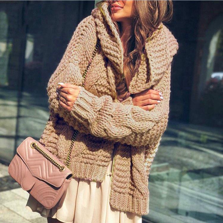 2025 Autumn/Winter Bestseller Women's Solid Color Chunky Cable Knit Cardigan Sweater - European and American Style
