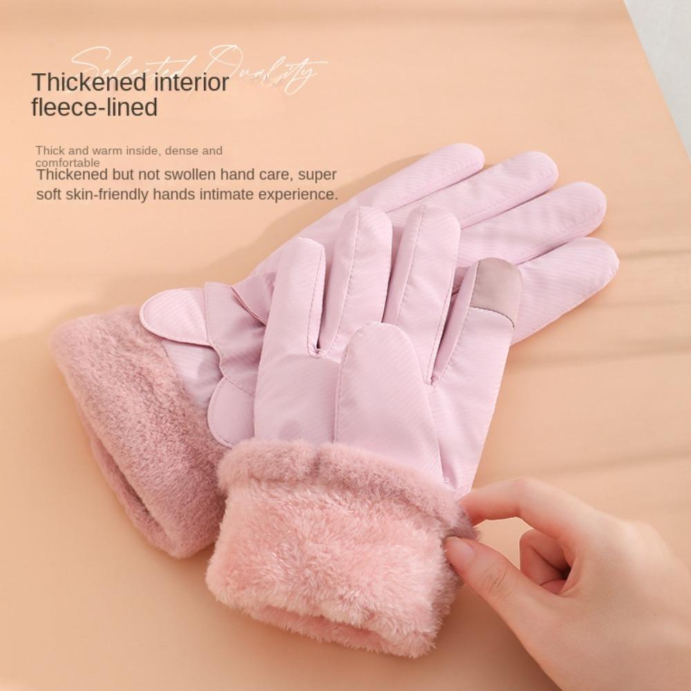 Down Cotton Plush Thickened Gloves Soft Satin Windproof Gloves Cute Ears Finger Mittens  Autumn