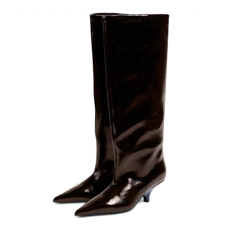 Steet Style New Winter Fashion Women Knee High Boots Pointed Toe Thin Low Heel Ladies Shoes Long Botas Zapatillas De Mujer