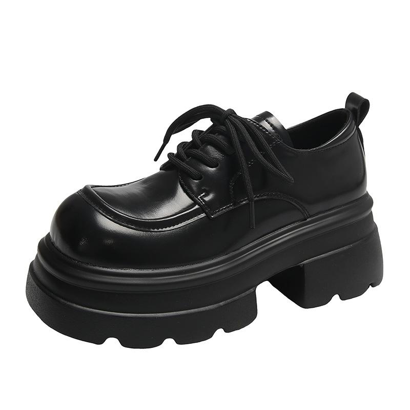 Маленькие кожаные туфли на толстой подошве женские 2024 осень-зима универсальные мокасины на мягкой подошве туфли на толстом каблуке в национальном стиле со шнуровкой
