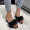 Празднуйте Женские шлепанцы Летние босоножки на шпильке С открытым носком На высоком каблуке 2025 Меховые каблуки для женщины Розовая обувь Sapatos Femininos