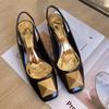 Fashion New Design Square Toe Women Sandals Fashion Big Gold Rivet Ladies Dress Party Shoes Square High Heel Pumps Shoes 2025 Shoes