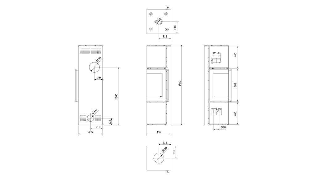 Wood Burning Steel Stove KRATKI TORA/M 8 kW Ø 150 Quartz Sinter Nero Assoluto Black Thermotec