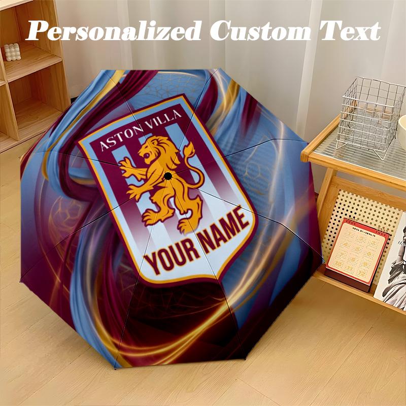 8 Rib Auto Folding Umbrella Aston Villa Print Custom Name Text Portable Rain Gear