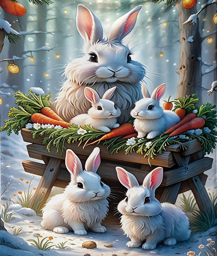 Очаровательное зимнее одеяло с кроликами и морковками - Мягкое, уютное, стильный декор для максимального домашнего комфорта и идеальный выбор для подарка