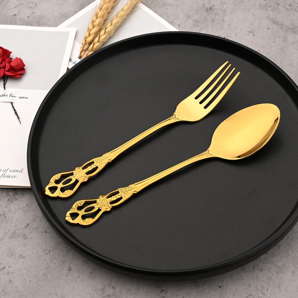 Набор столовых приборов из зеркальной полированной нержавеющей стали, 24 шт., посуда в стиле Crown Court, винтажная форма, кухонное и ресторанное серебро