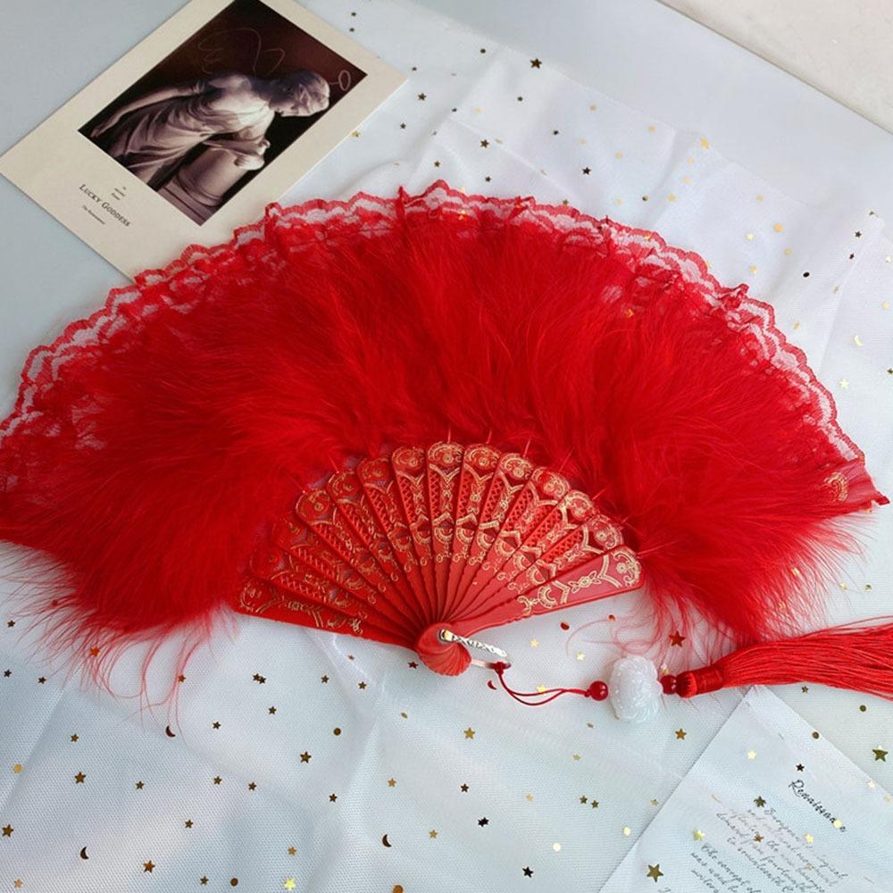 Lolita Feather Fan with Pendant Dance Performance Fans Fashion Feather Folding Fan Wedding Gift