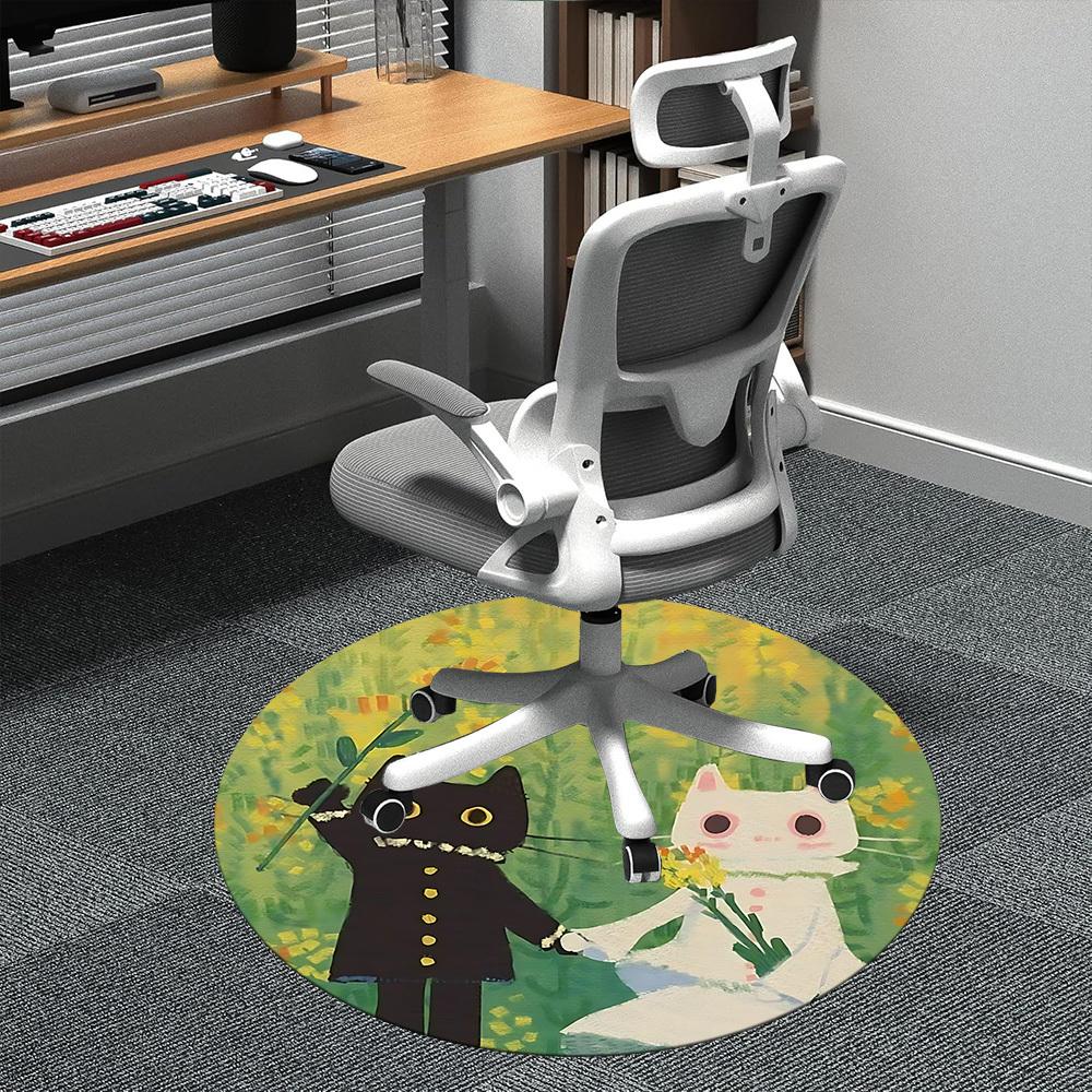 1PC Cat Wedding Office Round Area Rug, Mat Suitable ForOffice, Under Office Chairs Bedroom Living Room Home Decor, Room Deco