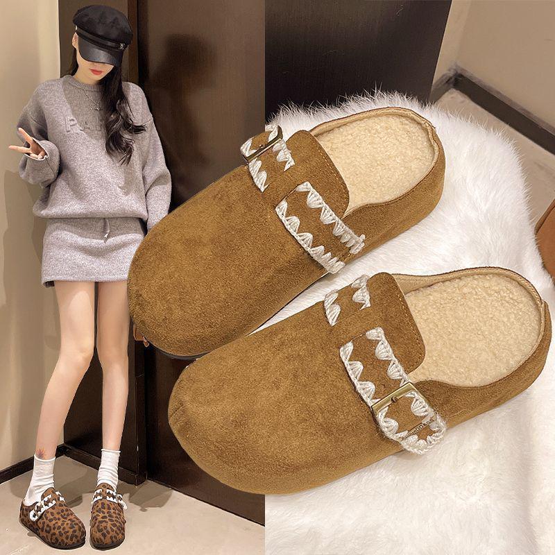 Женские ретро-тапочки Birkenstock с толстой подошвой, флисовой подкладкой и меховым круглым носком для осени/зимы.