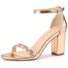 Allegra K Women's Rose Gold Ankle Strap Sandals with Rhinestones and Chunky Heels, Size 24.5cm