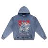 DTG print Knitted Denim Zip-Up Hoodie Bushido Legacy Brother Print Zipper Hoodies  