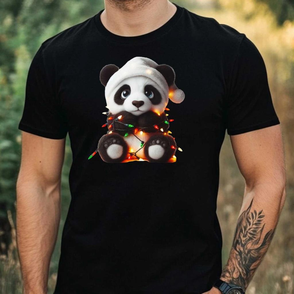 Mens Christmas Panda Theme Cotton T-Shirt Size XS to 5XL-