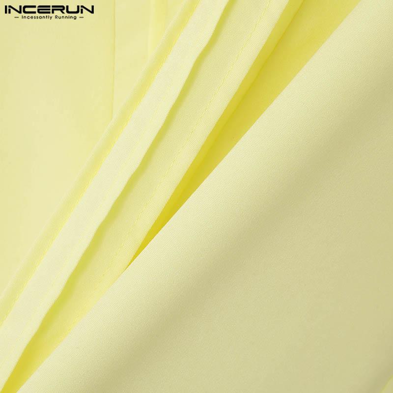 INCERUN Мужские рубашки с коротким рукавом и складками, повседневные, с перекрестными бретелями спереди, однотонные топы