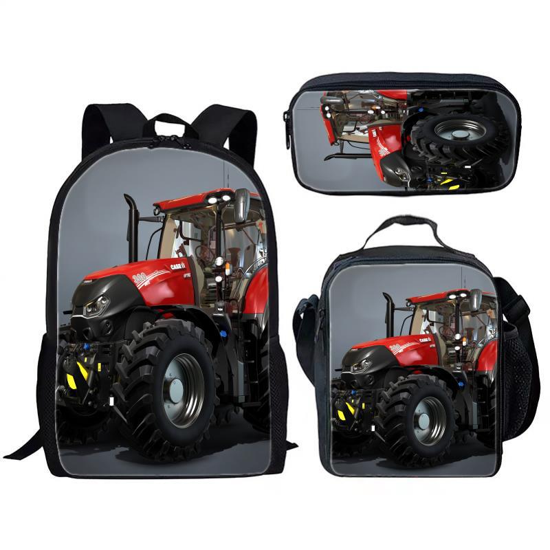 Модный популярный трактор Farming Simulator 3D-печать 3 шт./комплект Школьные сумки для студентов Рюкзак для ноутбука Повседневный рюкзак Сумка для обеда Пенал