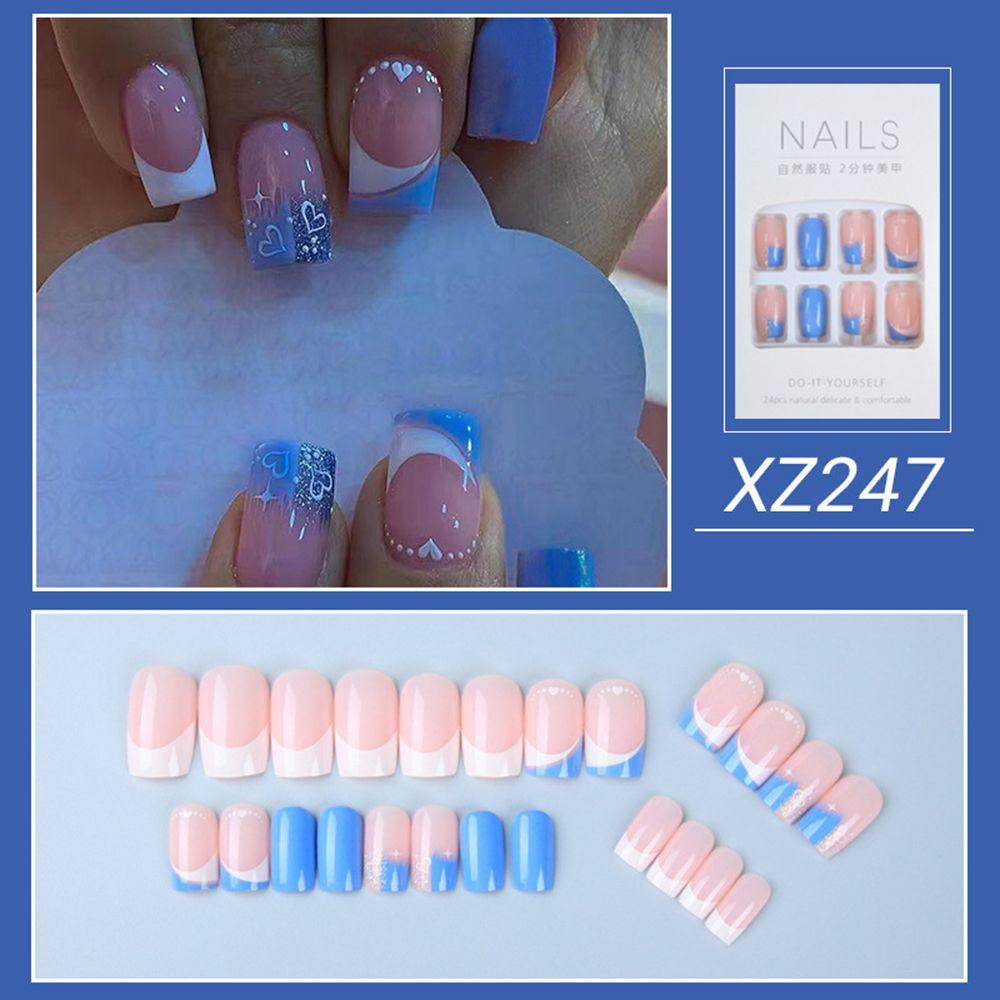 24pcs Detachable French Wavy Lines Almond Full Cover False Nail Fake Nails