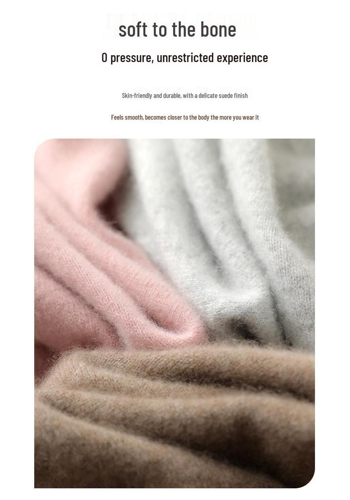Women's Soft Cashmere Half-High Collar Sweater - Cozy, Loose-Fit, Solid Color, Gentle Style for Autumn/Winter.