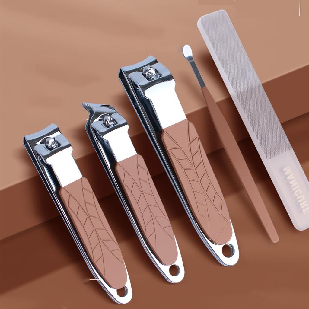 5/10 Piece Stainless Steel Nail Clipper Set, Flat Beveled Nail Clippers Ear Scoop Nail File with Convenient Storage Folding Bag, Manicure Tools