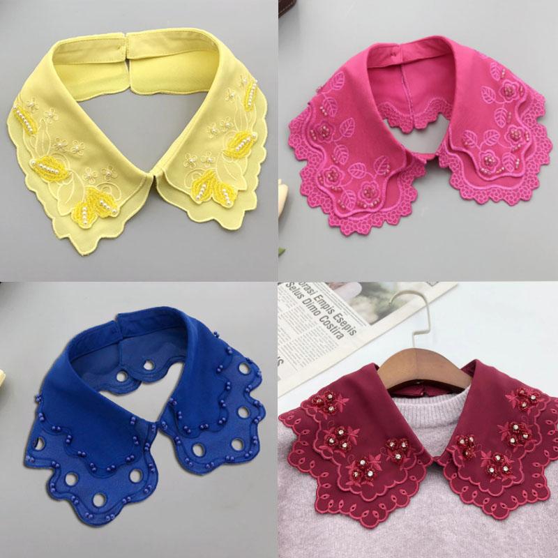 White Fake Collar for Women Shirt Blouse Necklace Candy Color False Collar Handmade Beads Detachable Sweater Collars Decor