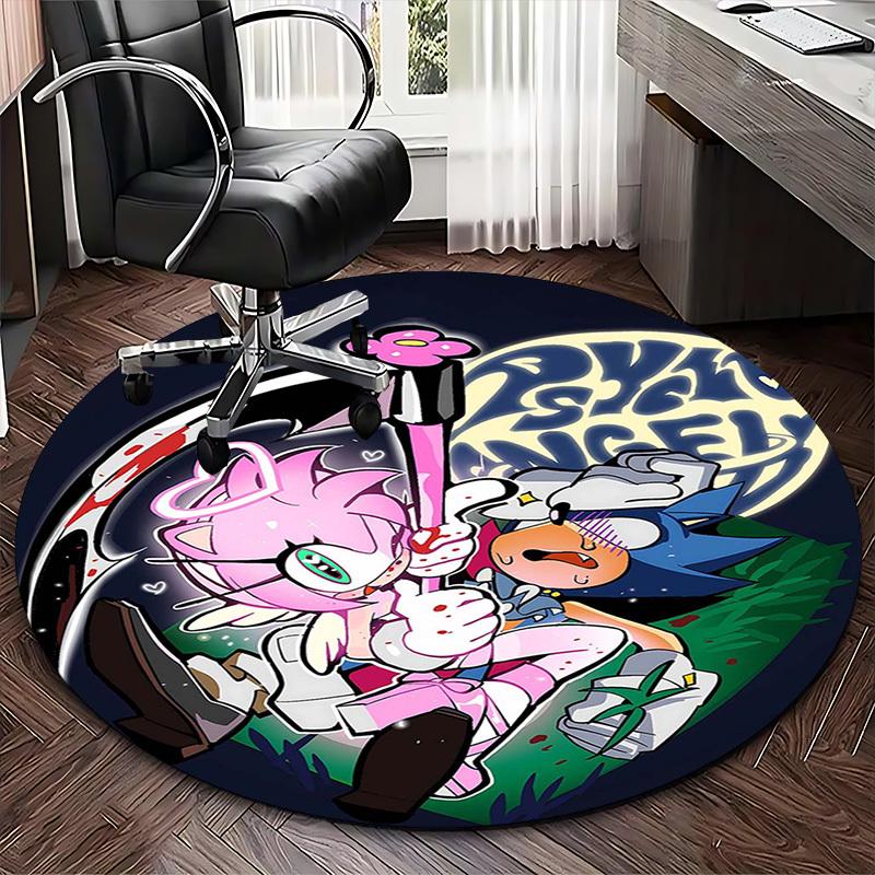 1pc Psycho Angel Anime Cartoon Design Round Carpet Office Chair Mat, NonSlip Rug for Home Decor, Living Room