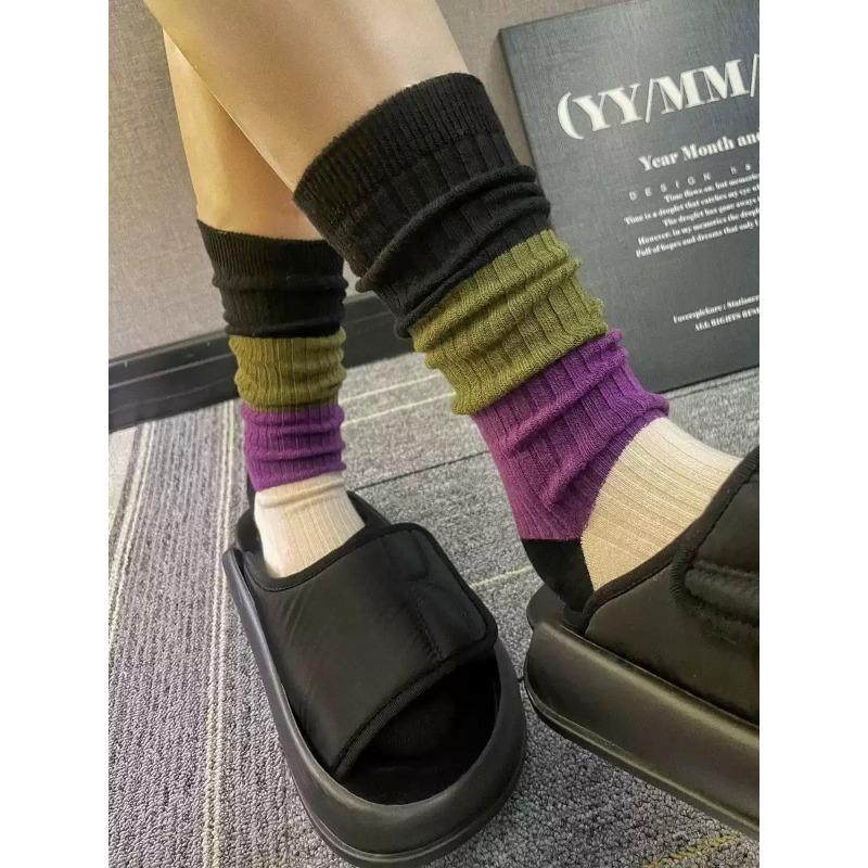 Осенние носки, Женские ретро цветные носки до середины икры, Утягивающие и универсальные носки с отворотом