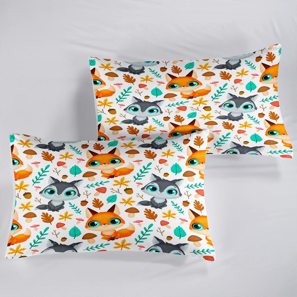 Животный узор лисы Шапка на кровать из трех частей Цифровая печать Постельное белье Шапка на кровать Набор из трех частей Дети и взрослые