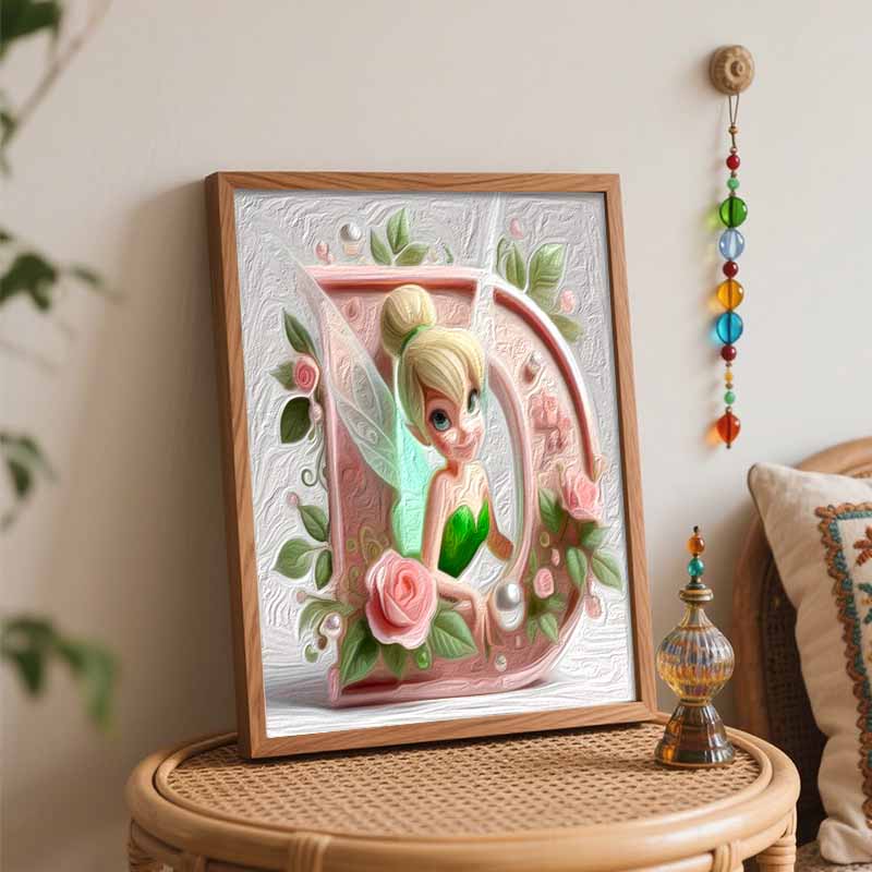 Disney Tinker Bell floral letter D digital oil painting art kit DIY handmade home decoration gift
