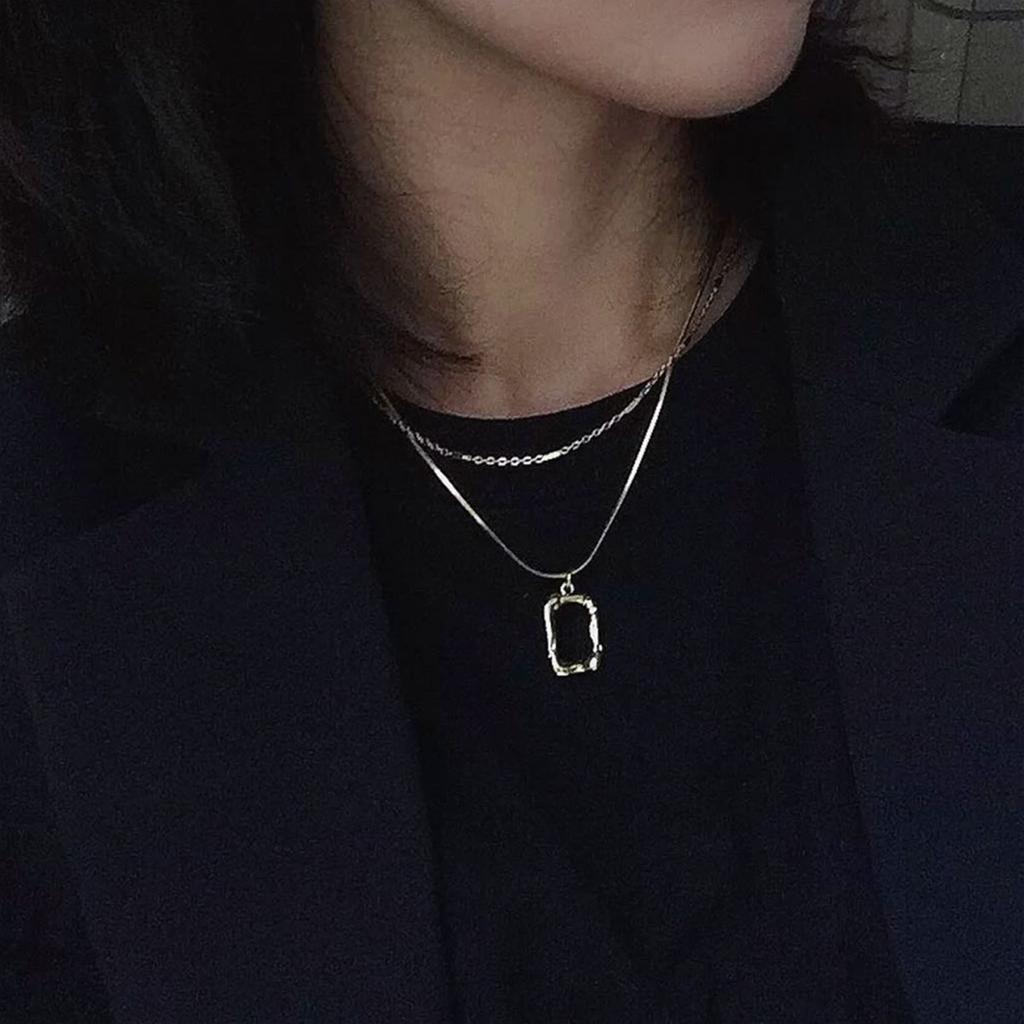 Hip-hop All-match Square Art Frame Double-layer Necklace Women's Simple Sweater Chain