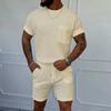 Летний тренд, вафельные шорты с круглым вырезом и карманами, с короткими рукавами, повседневный спортивный костюм для мужчин
