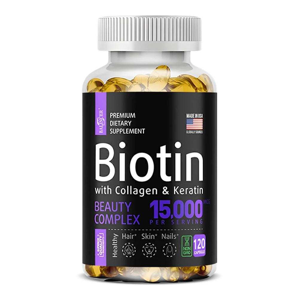 Biotin Dietary Supplement with Collagen & Keratin Complex, 120 Capsules