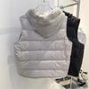 Новый осенне-зимний европейский легкий и короткий вязаный жилет с капюшоном и вставками из пуха белого гуся, пуховик
