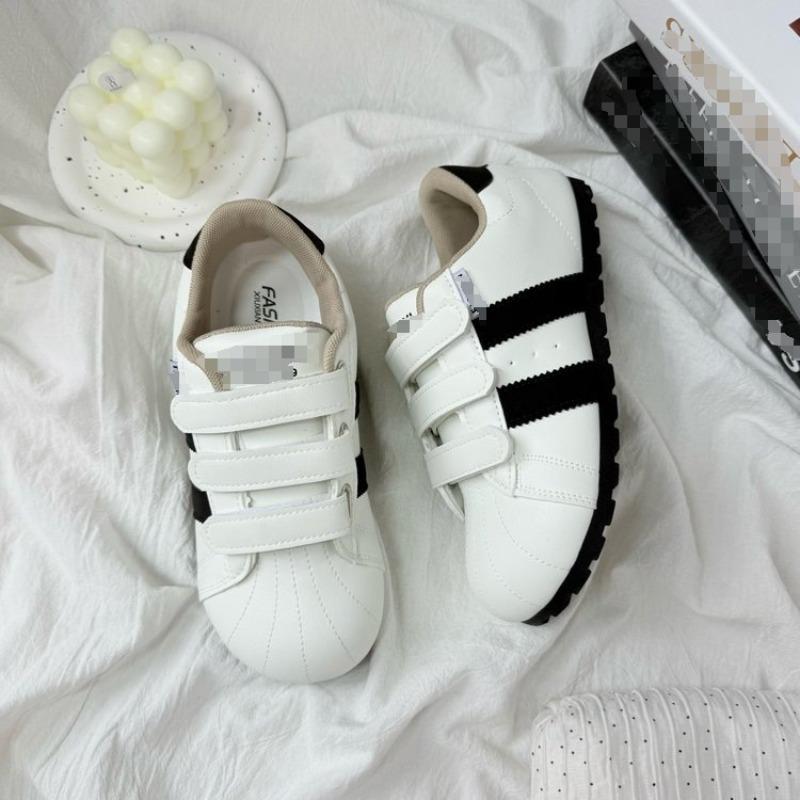 Autumn Leather Women's New Velcro Little White Shoes Small Thick-soled Big Head Sports and Leisure Shoes