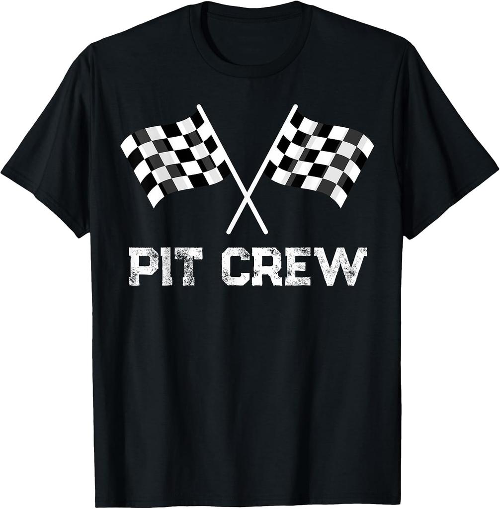Pit Crew Race Car Checkered Flag Team Family T-Shirt for Race Fans