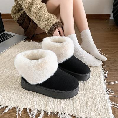 Мода 2024 Зима Новые Женские Уличные Теплые Снежные Ботинки Плюшевые Круглый Носок Нескользящие Волосатые Волосатые Меховые Хлопковые Ботинки