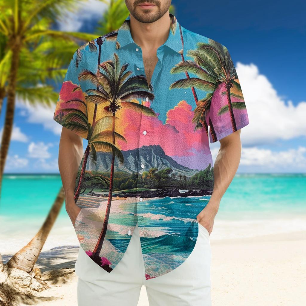 Men's Fashion Loose Hawaiian Printed Short Sleeve Beach Shirt