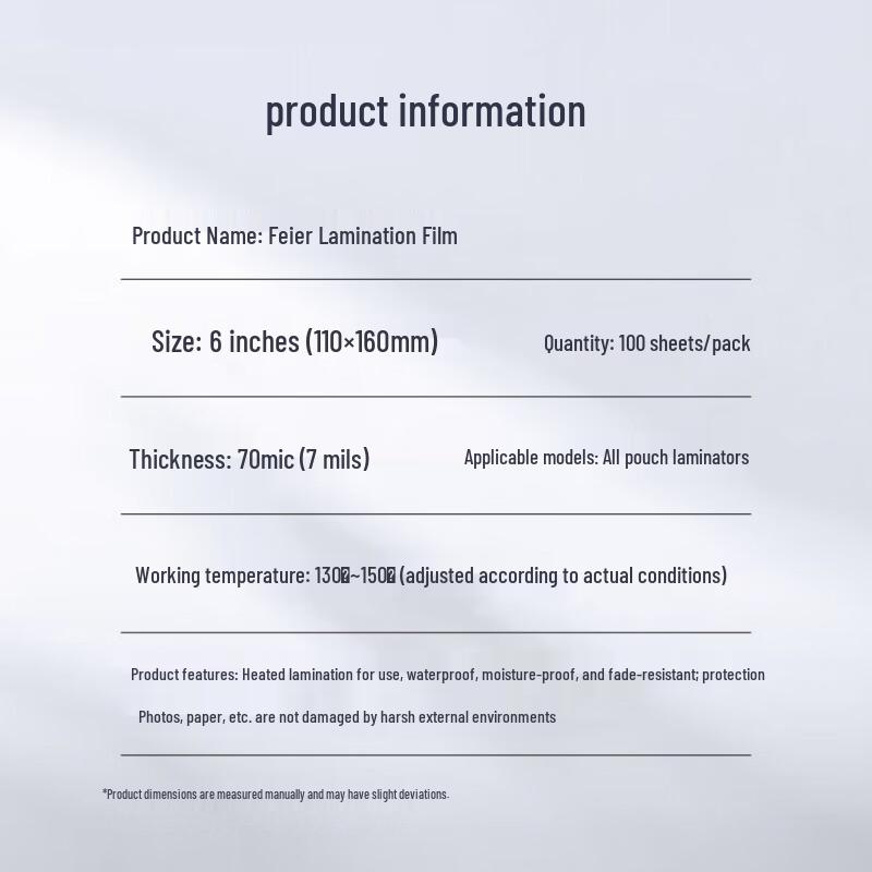 Fei Er 70 Micron Thermal Laminating Pouches