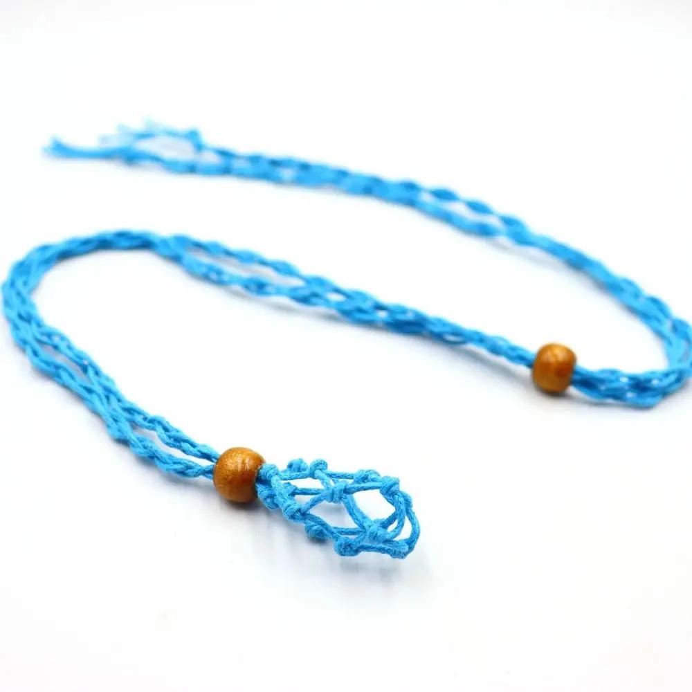 Adjustable Necklace Cord Empty Stone Holder Wax Rope Diy Necklace Natural Quartz Crystal Healing Stone Net Bag Pendant