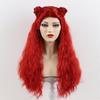 Synthetic Long Wavy Wigs Red Curly Wig Cosplay for Halloween Costume Fluffy Loose Wig with Braided Buns