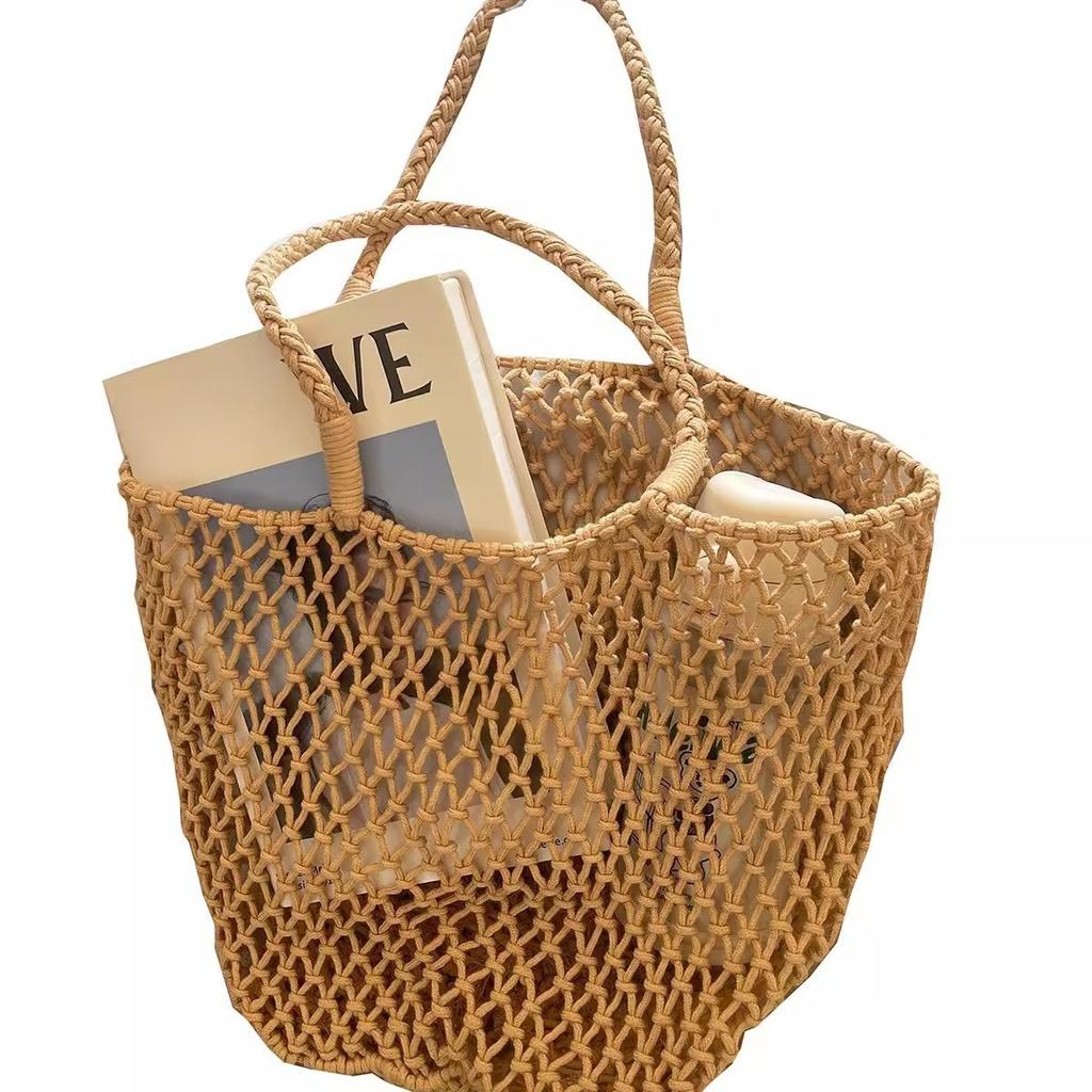 Сумка через плечо, Отпуск, Плетеная женская сумка из хлопковой веревки, Ленивая, Летняя, Ажурная, Большая вместимость, Ручная пляжная сумка