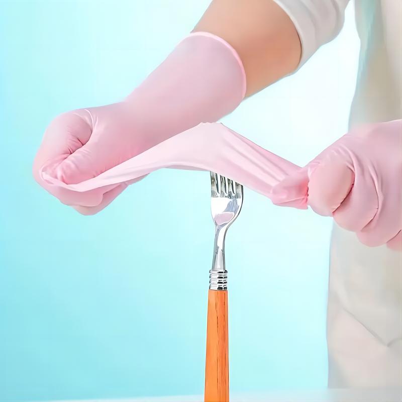 30pcs Food Grade High Elasticity Protection 12Inches Disposable Multipurpose Nitrile Gloves Waterproof Pink Nitrile Gloves
