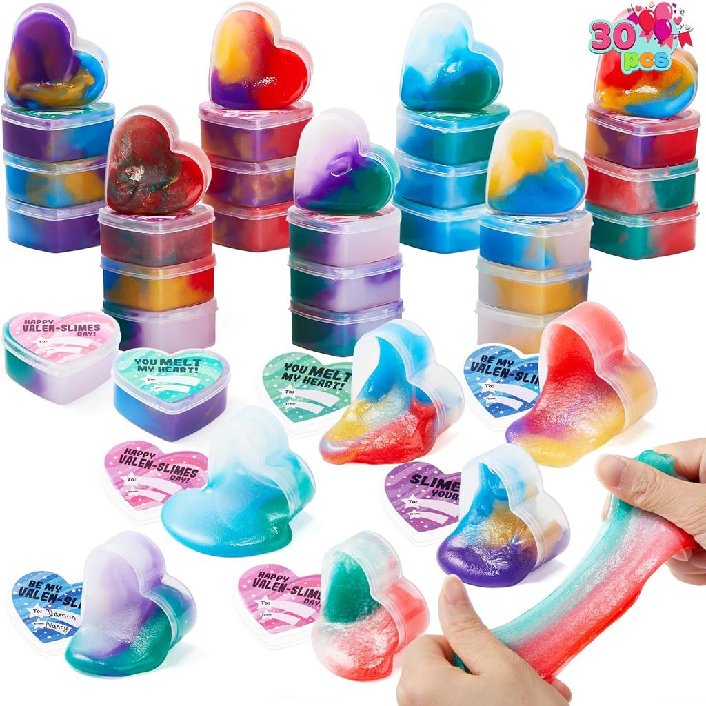 JOYFY 30 PCS Valentines Day Galaxy Slime Hearts for Kids Valentine Classroom Exchange Prizes Party Favors Valentine's Day Gifts