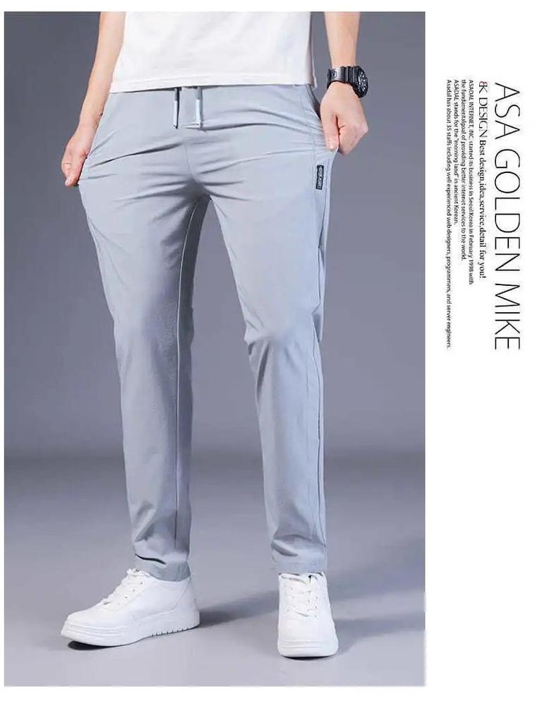 Мужские модные корейские летние брюки из ледяного шелка — свободные, прямые, повседневные, тонкие, эластичные