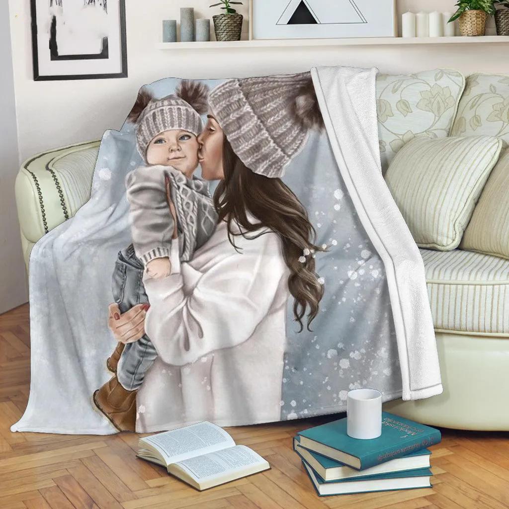 Cartoon mother and daughter blanket winter soft flannel warm blanket sofa bedroom blanket direct supply