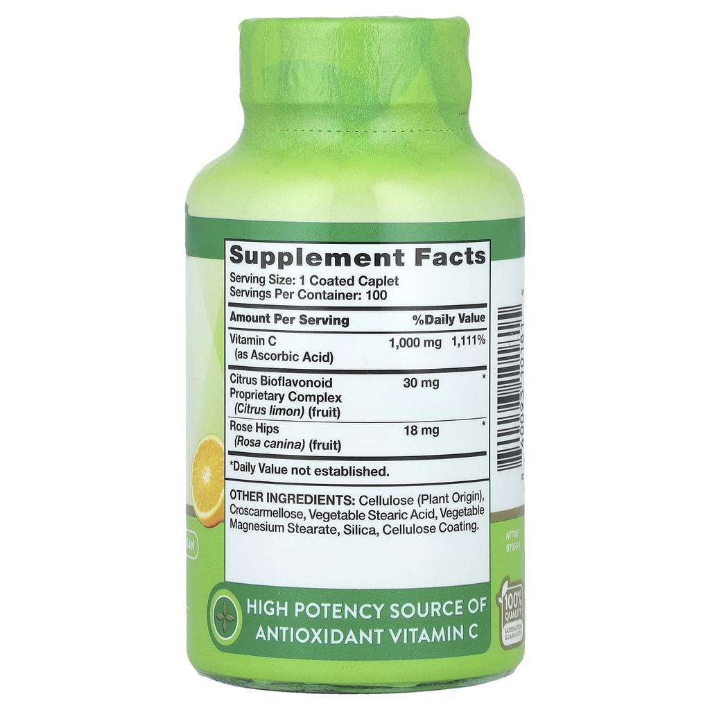 Nature's Truth Витамин С, Биофлавоноиды и Шиповник, Покрытые таблетки 100