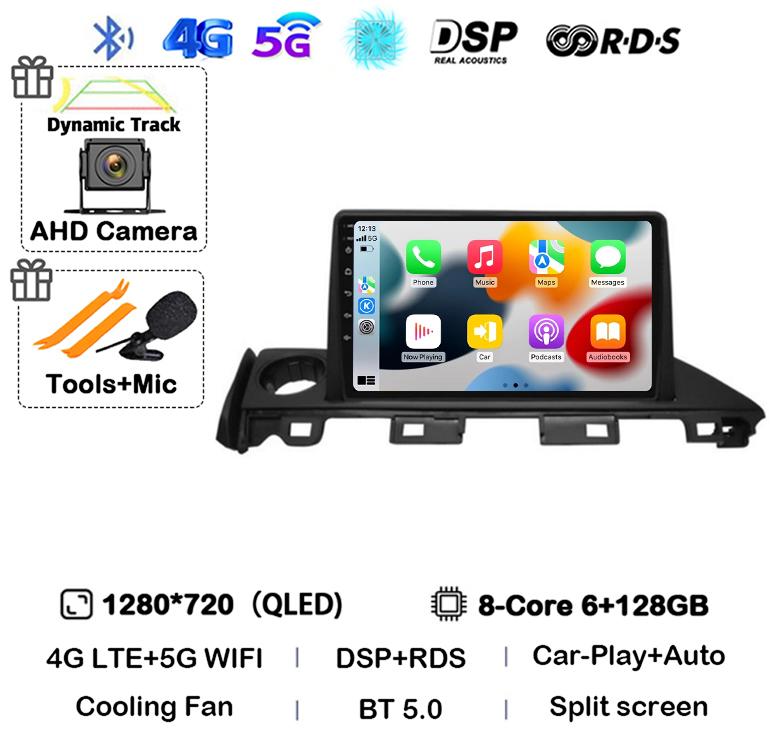 Android 14 Carplay Автомагнитола для Mazda 6 Atenza 3 2016 2017 2018 GPS 4G+WIFI Видеоплеер Мультимедиа Стерео Головное Устройство QLED