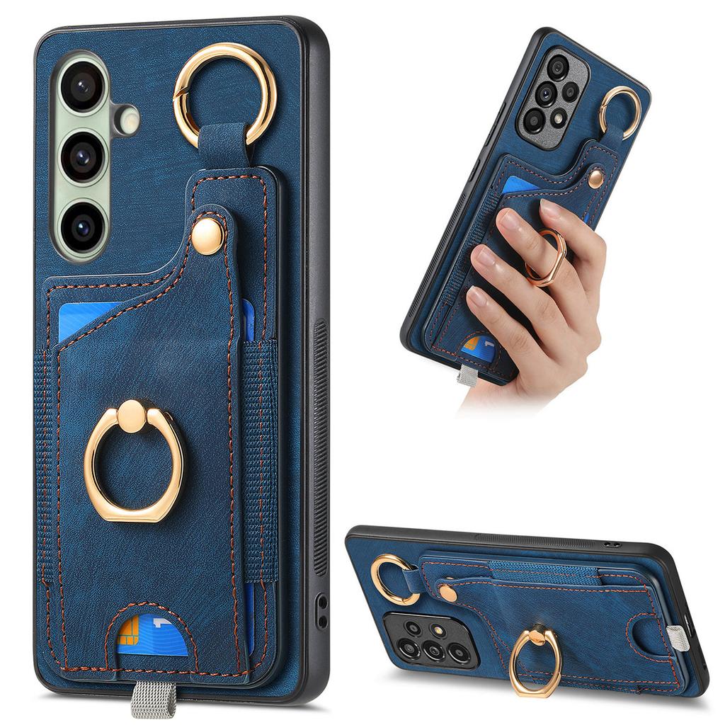 For Samsung Galaxy A26 5G Retro Leather Phone Back Cover with Card Slots and Ring Holder