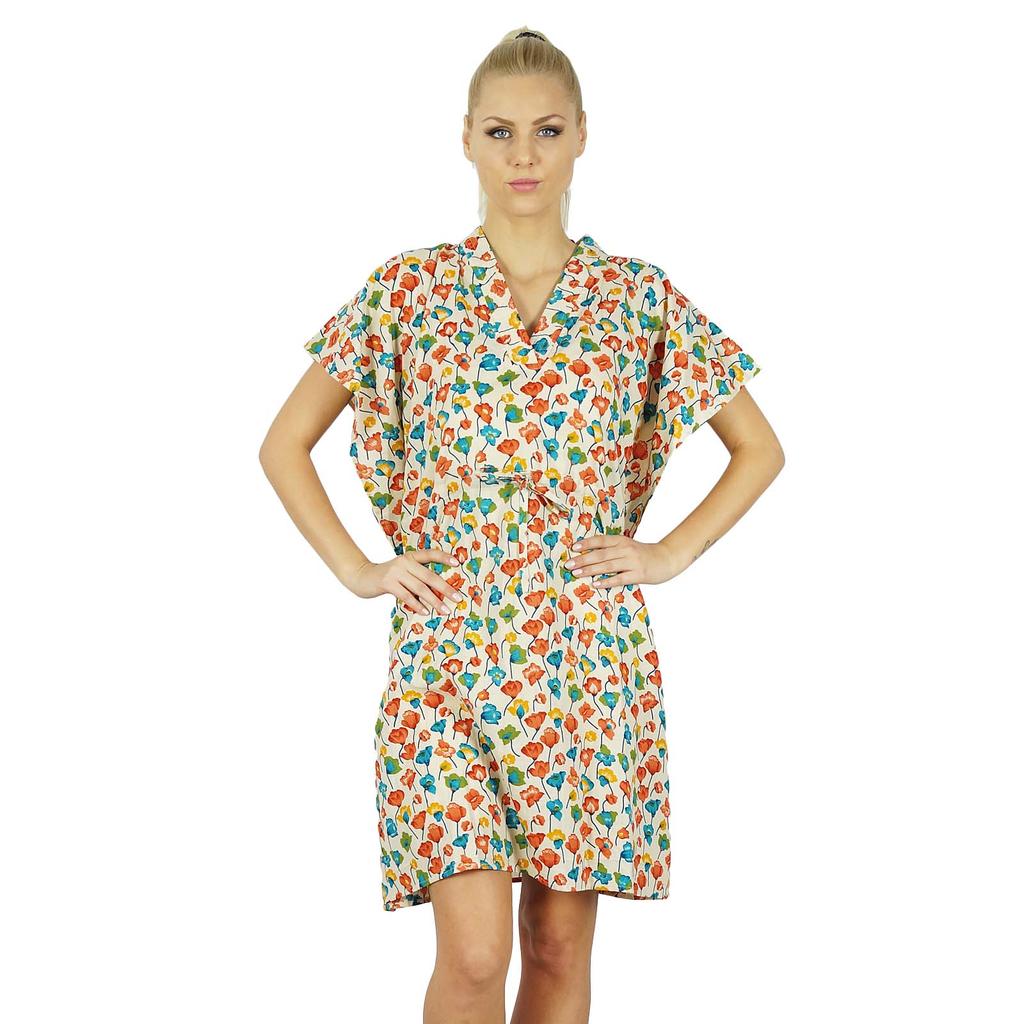 Bimba Женское платье-кафтан из хлопка с цветочным принтом, короткая туника, пляжный кафтан